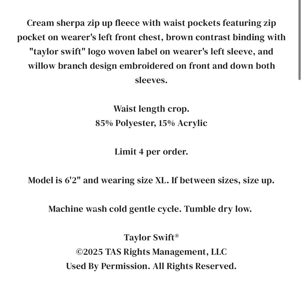 Taylor Swift evermore Life Is a Willow Zip Up Sherpa Fleece Jacket Holiday - Picture 5 of 5